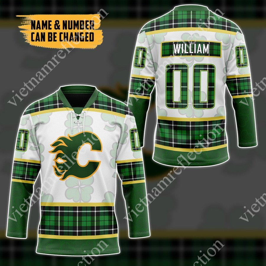 Personalized St. Patrick’s Day Calgary Flames NHL hockey jersey