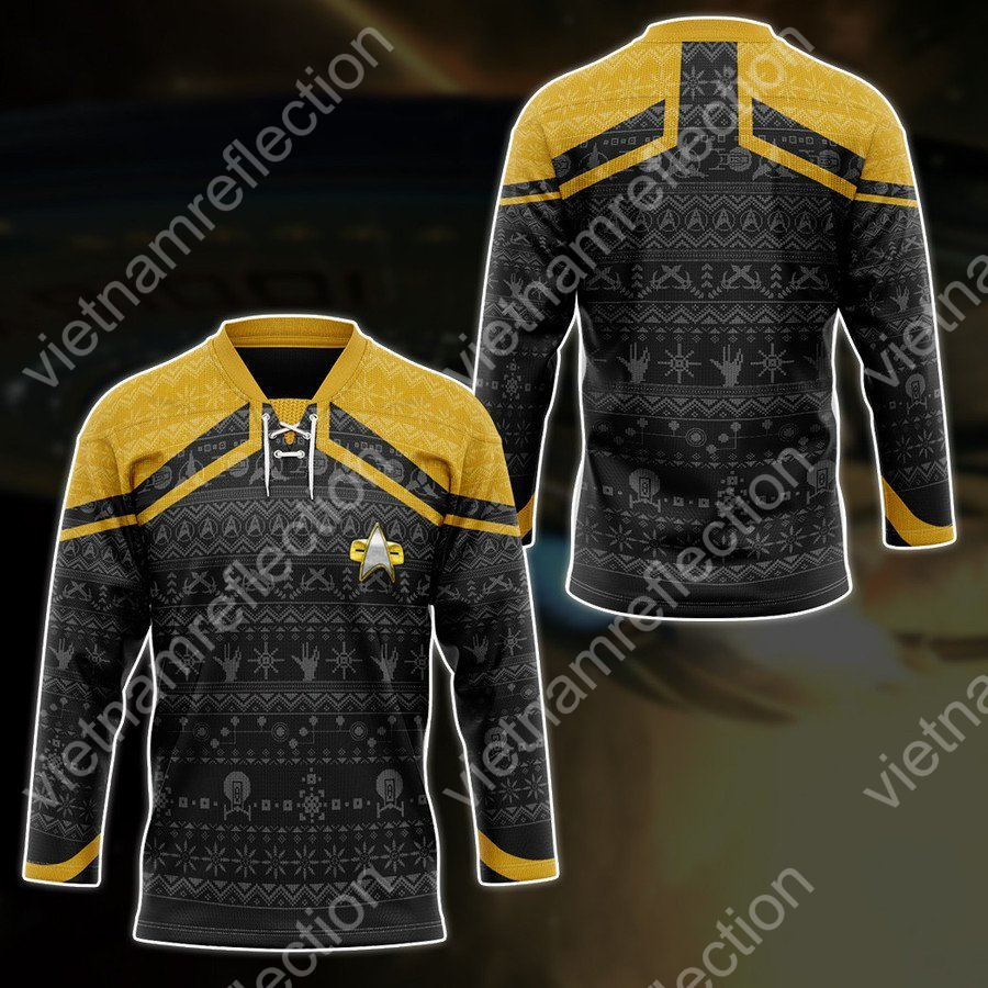 Star Trek Picard 2020 yellow ugly christmas hockey jersey