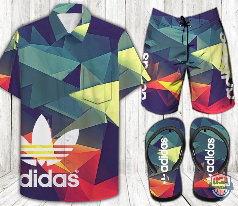 Adidas Hawaiian Shirt, Short And Flip Flops