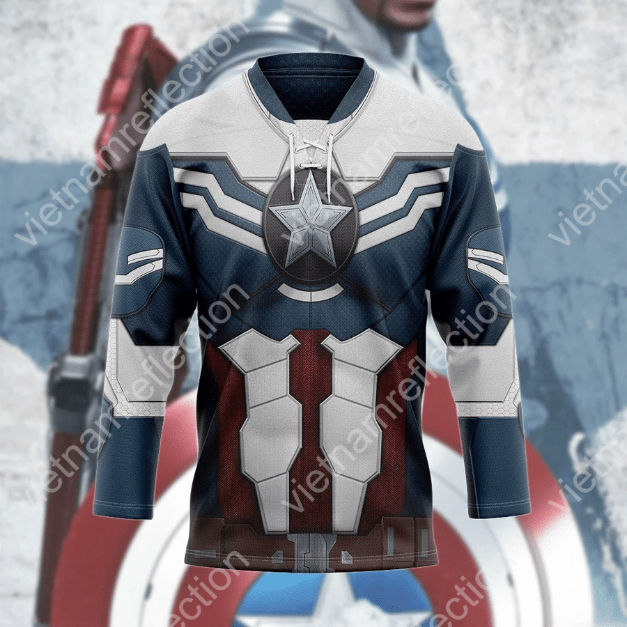Sam Wilson Captain America cosplay hockey jersey