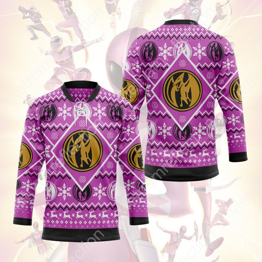 Mighty Morphin Power Rangers Pink Ranger ugly christmas hockey jersey