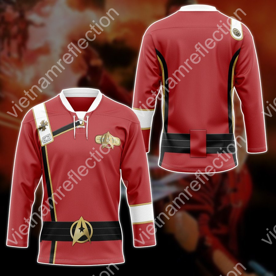 Personalized Star Trek Wrath of Khan Starfleet red uniform hockey jersey