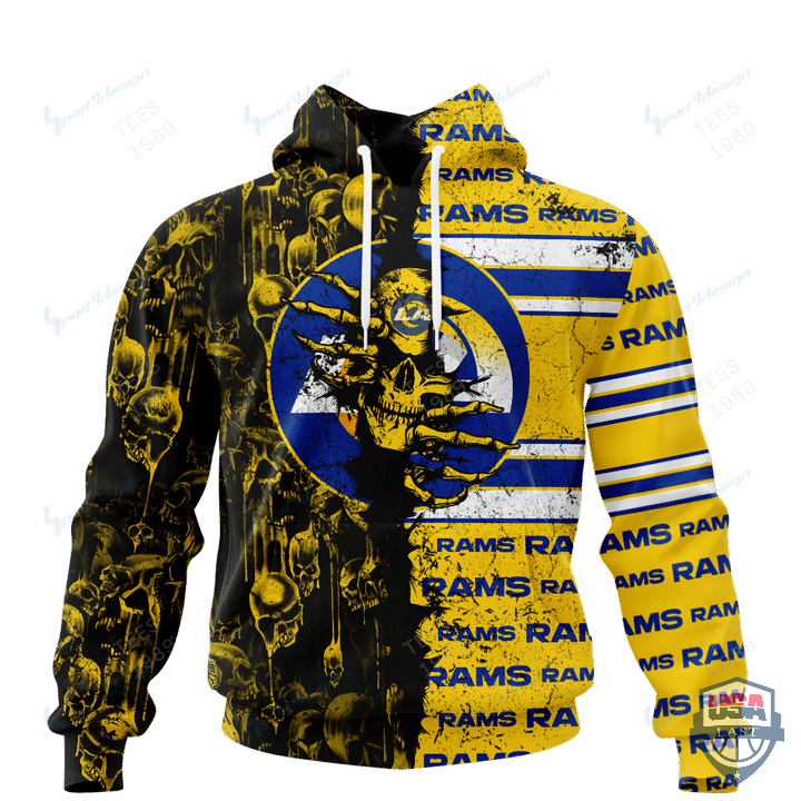 Los Angeles Rams Skull Custom Name And Number 3D Hoodie T-Shirt