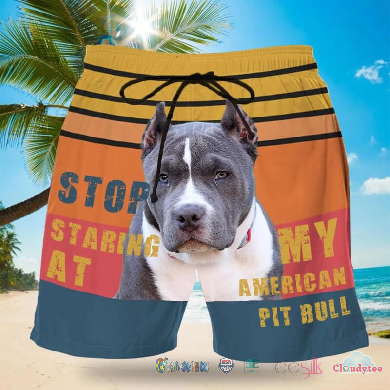 Awesome Stop Staring At My American Pit Bull Beach Shorts