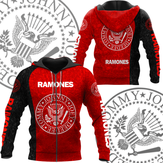 Ramones band red black 3D hoodie, zip hoodie