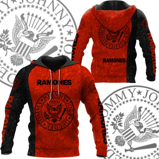 Ramones band logo red black 3D hoodie, zip hoodie