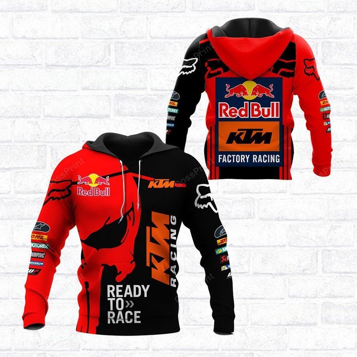 Skull Punisher KTM Racing Ready to race black red 3d shirt, hoodie