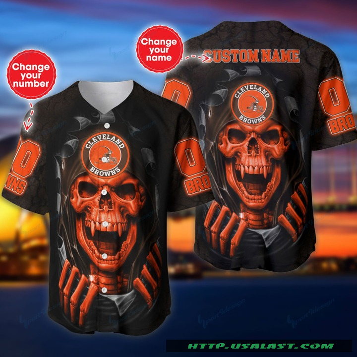 New Personalized Cleveland Browns Vampire Skull Baseball Jersey Shirt