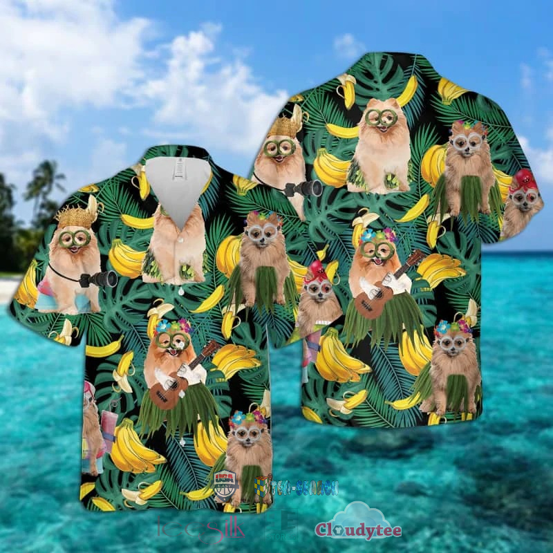 NEW Pomeranian Dog Banana Tropical Hawaiian Shirt