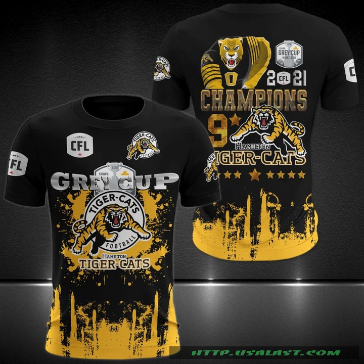 BEST CFL Hamilton Tiger-Cats 9X Grey Cup Chamipons 3D Hoodie T-Shirt