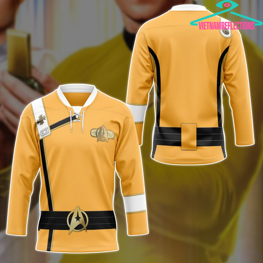 Star Trek Wrath of Khan Starfleet yellow uniform personalized custom hockey jersey