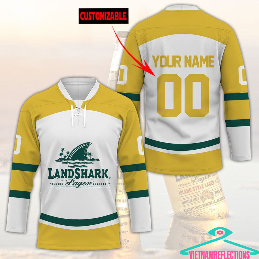 Landshark Lager beer personalized custom hockey jersey