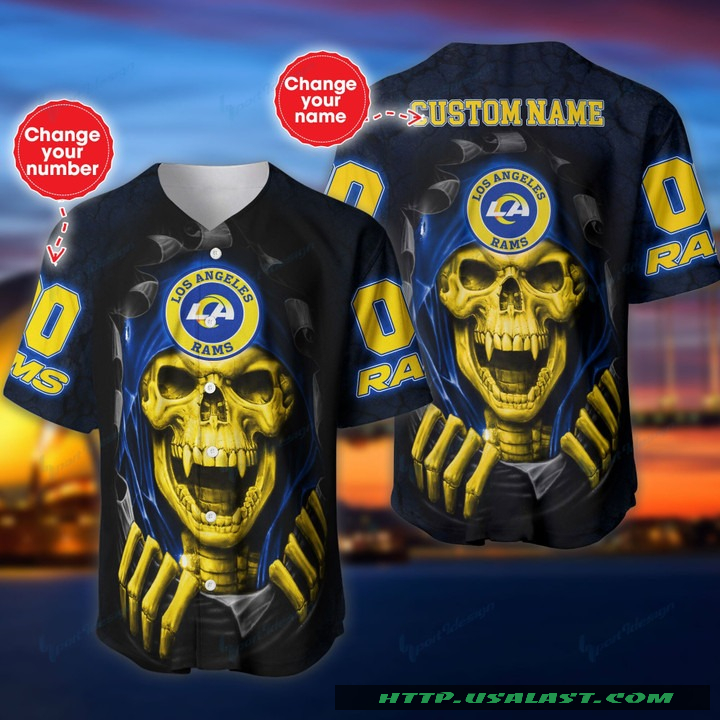 New Personalized Los Angeles Rams Vampire Skull Baseball Jersey Shirt