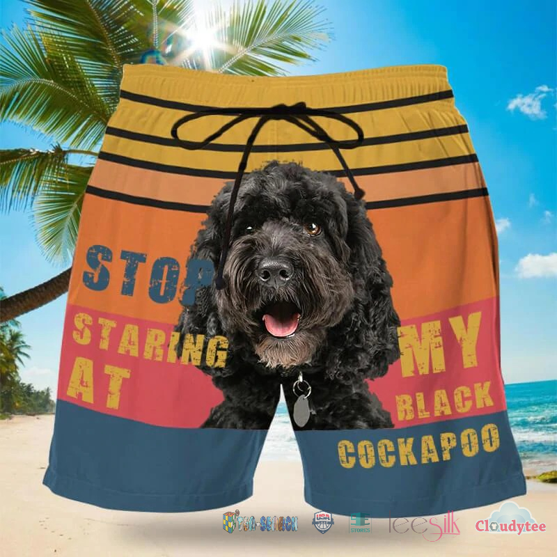 Best Quality Stop Staring At My Black Cockapoo Dog Beach Shorts
