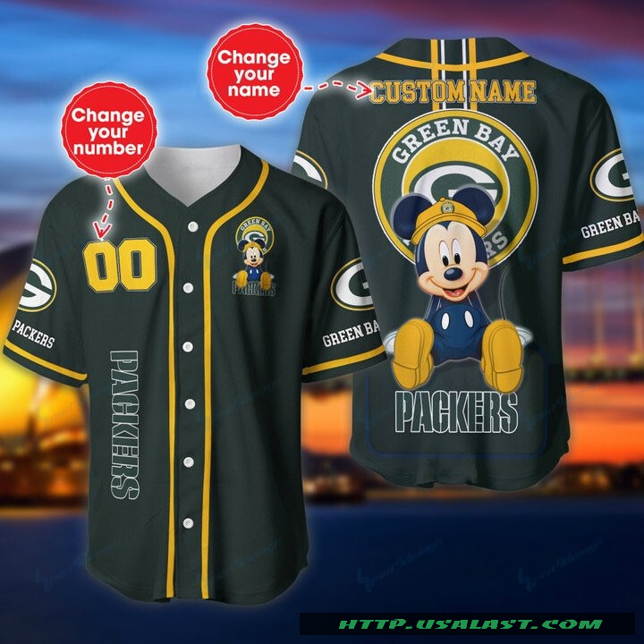 New Green Bay Packers Mickey Mouse Personalized Baseball Jersey Shirt