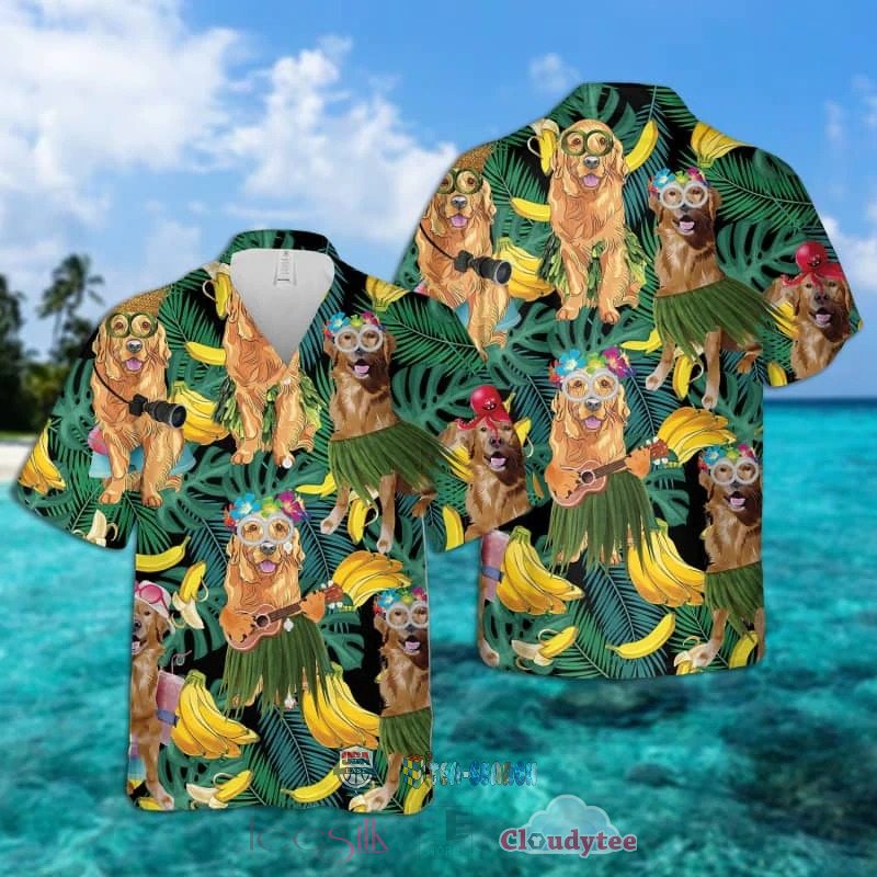 NEW Golden Retriever Banana Tropical Hawaiian Shirt