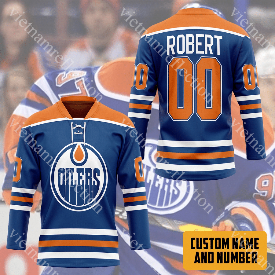 Edmonton Oilers NHL blue personalized custom hockey jersey