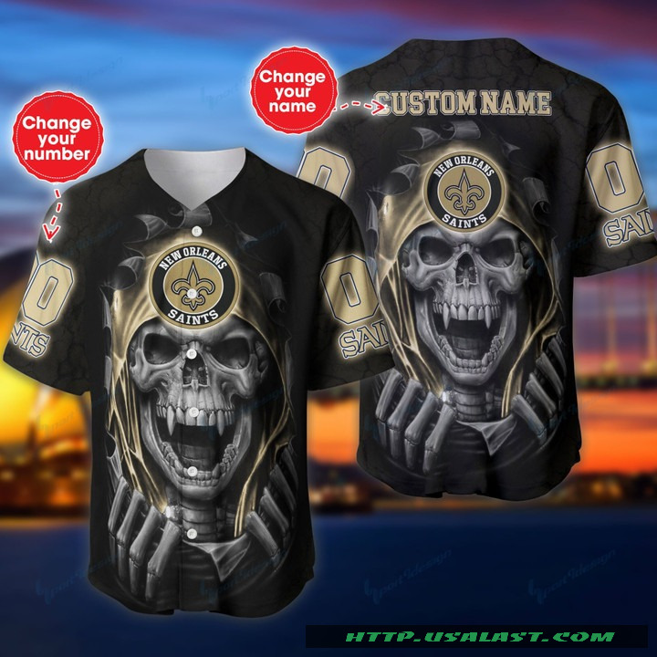 New Personalized New Orleans Saints Vampire Skull Baseball Jersey Shirt