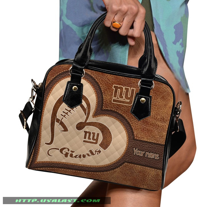 New York Giants Logo Leather Texture Custom Name Shoulder Handbag Women Gift