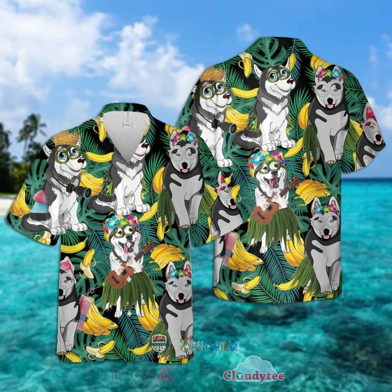 NEW Husky Dog Banana Tropical Hawaiian Shirt