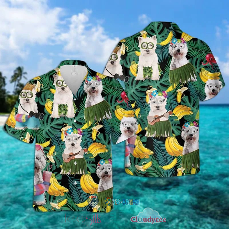 NEW West Highland White Terrier Dog Banana Tropical Hawaiian Shirt