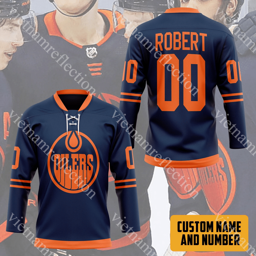 Edmonton Oilers NHL navy personalized custom hockey jersey