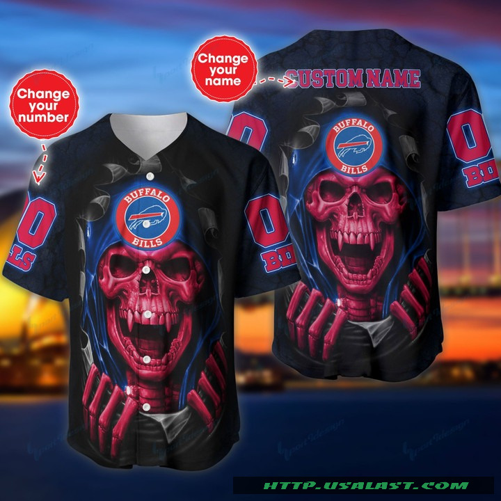 New Personalized Buffalo Bills Vampire Skull Baseball Jersey Shirt