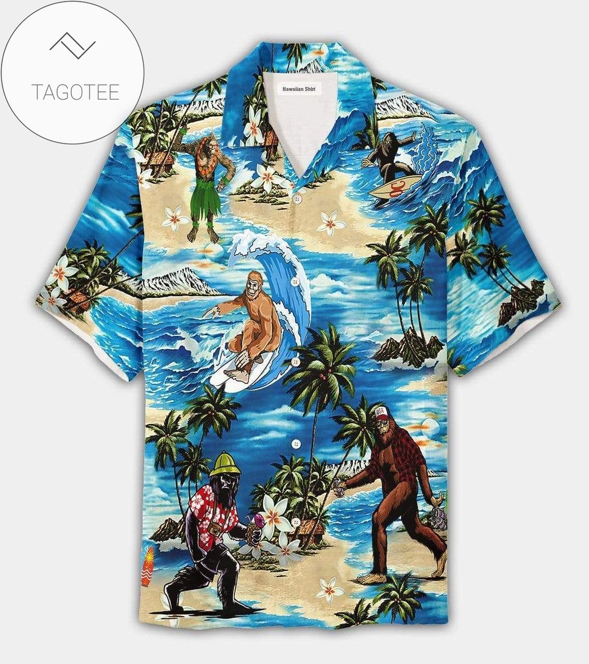 surfing bigfoot hawaiian shirt