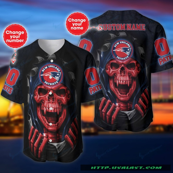New Personalized New England Patriots Vampire Skull Baseball Jersey Shirt