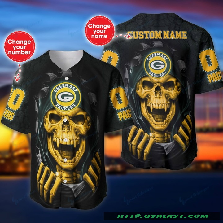 New Personalized Green Bay Packers Vampire Skull Baseball Jersey Shirt