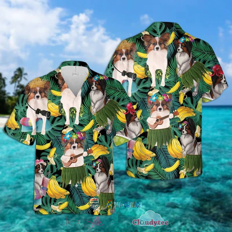 NEW Papillon Dog Banana Tropical Hawaiian Shirt