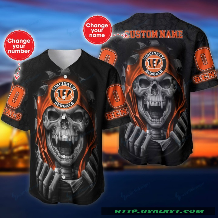 New Personalized Cincinnati Bengals Vampire Skull Baseball Jersey Shirt