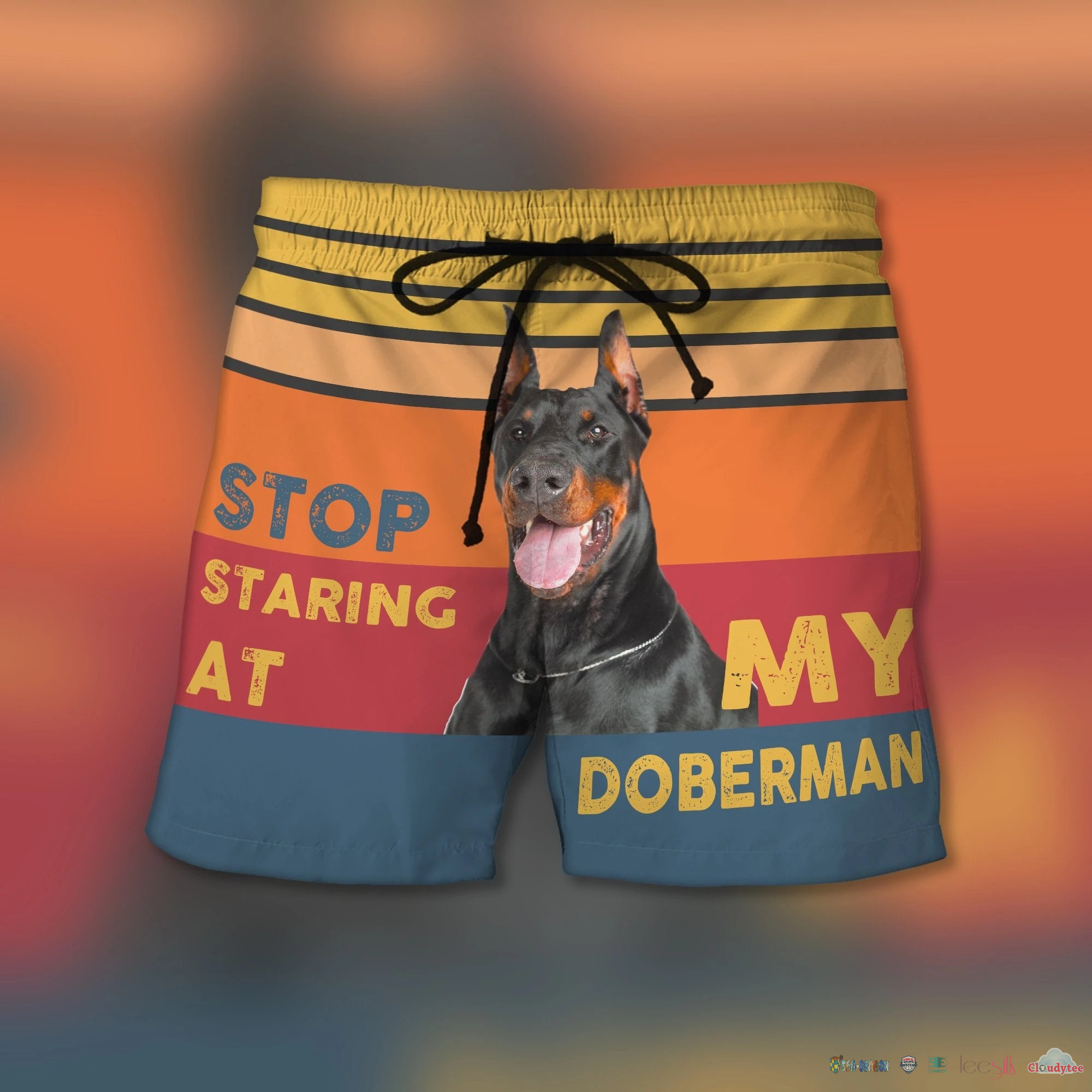 Official Stop Staring At My Doberman Dog Beach Shorts