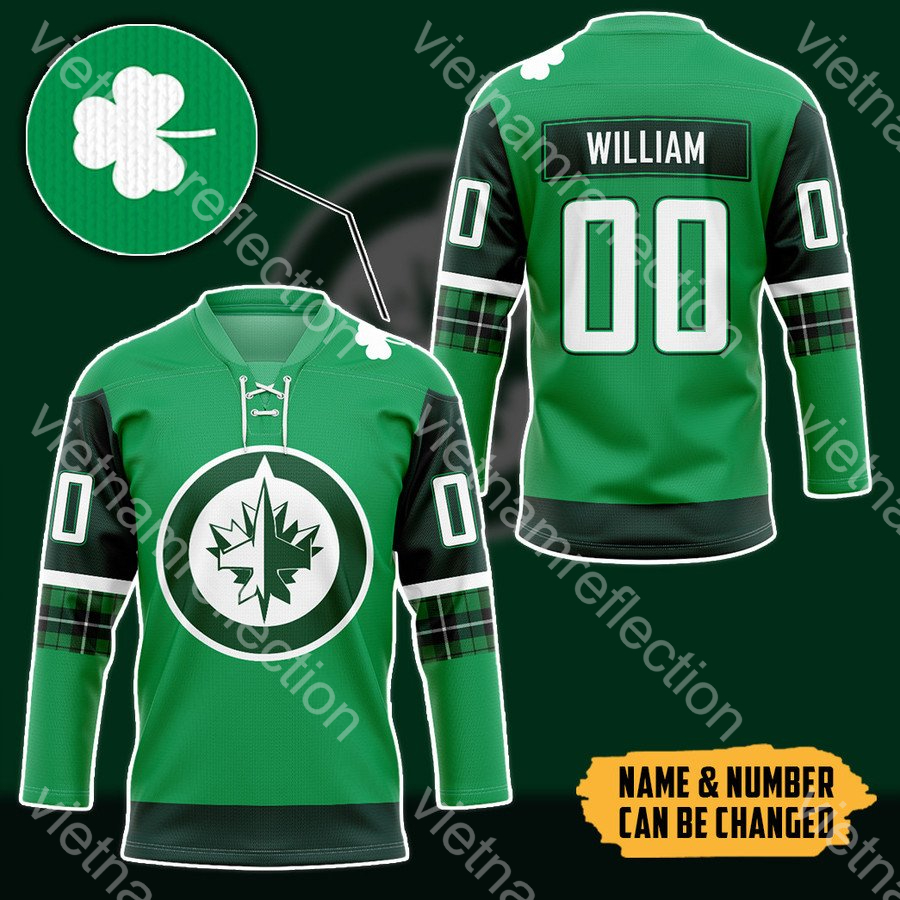 St. Patrick’s Day NHL Winnipeg Jets personalized custom hockey jersey