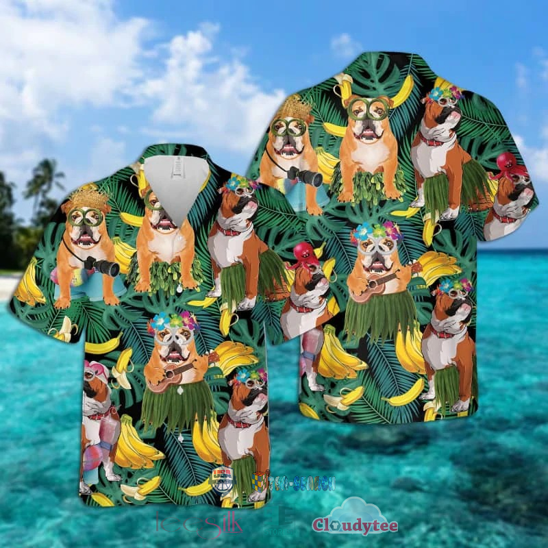 NEW Bulldog Banana Tropical Hawaiian Shirt