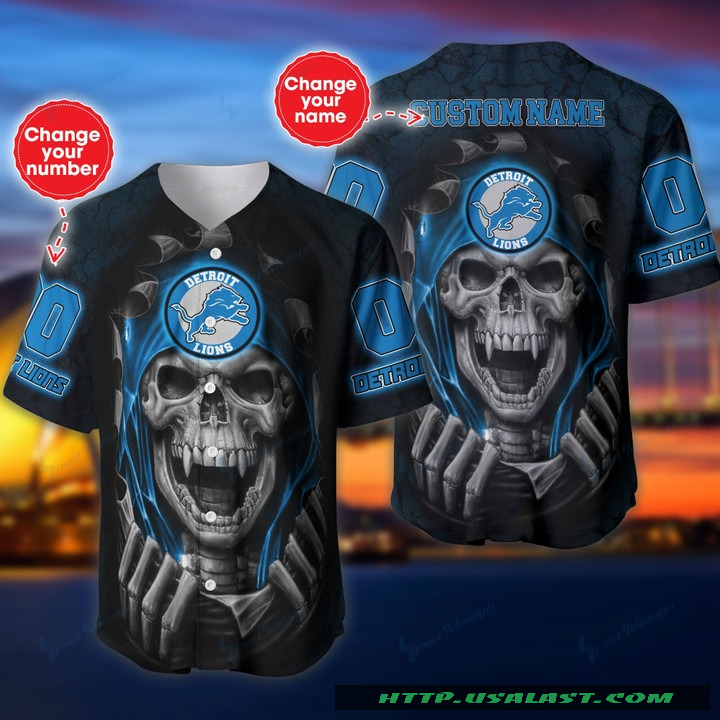 New Personalized Detroit Lions Vampire Skull Baseball Jersey Shirt