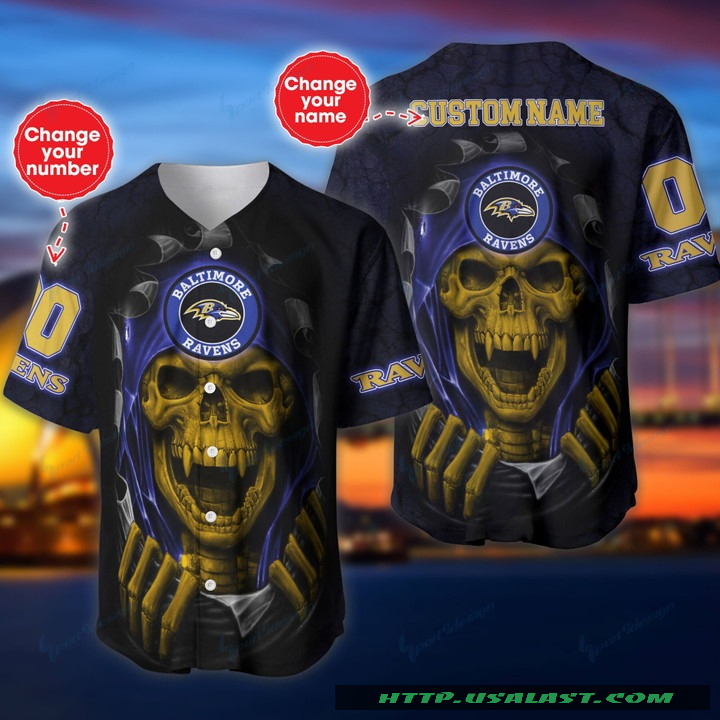 New Personalized Baltimore Ravens Vampire Skull Baseball Jersey Shirt