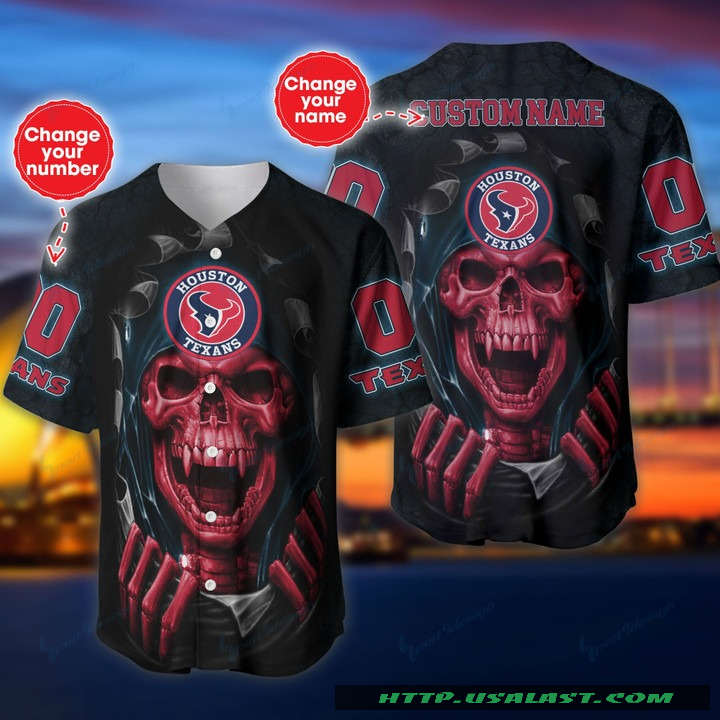 New Personalized Houston Texans Vampire Skull Baseball Jersey Shirt