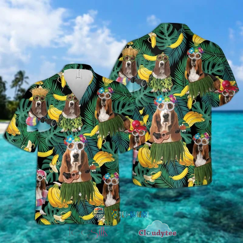 NEW Basset Hound Banana Tropical Hawaiian Shirt
