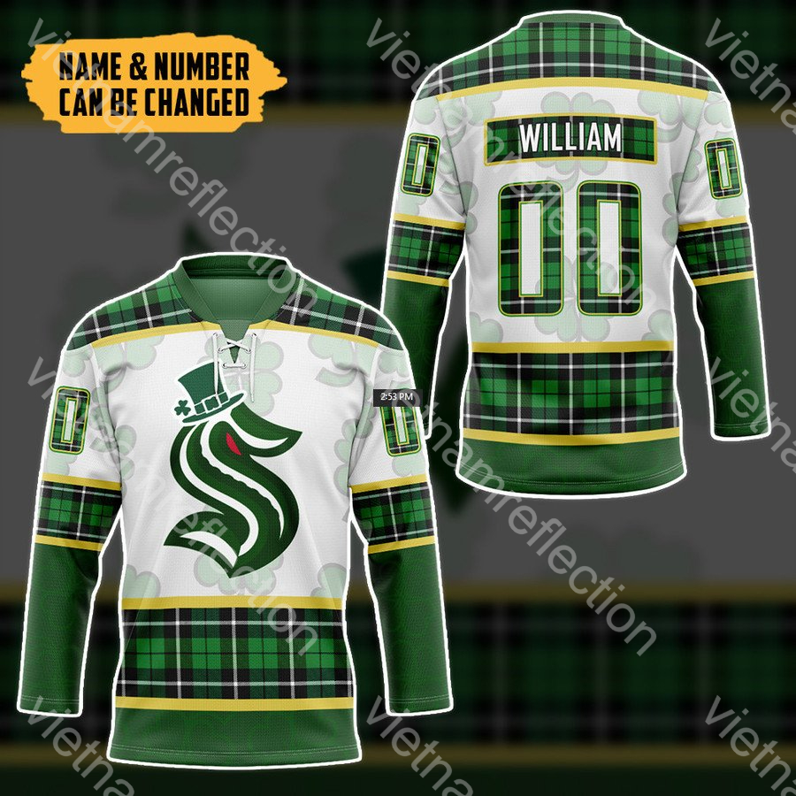 St. Patrick’s Day Seattle Kraken NHL personalized custom hockey jersey