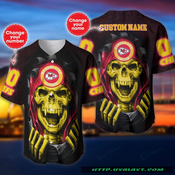 New Personalized Kansas City Chiefs Vampire Skull Baseball Jersey Shirt