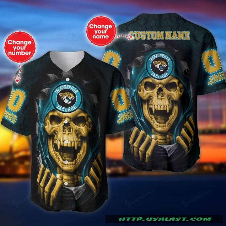 New Personalized Jacksonville Jaguars Vampire Skull Baseball Jersey Shirt