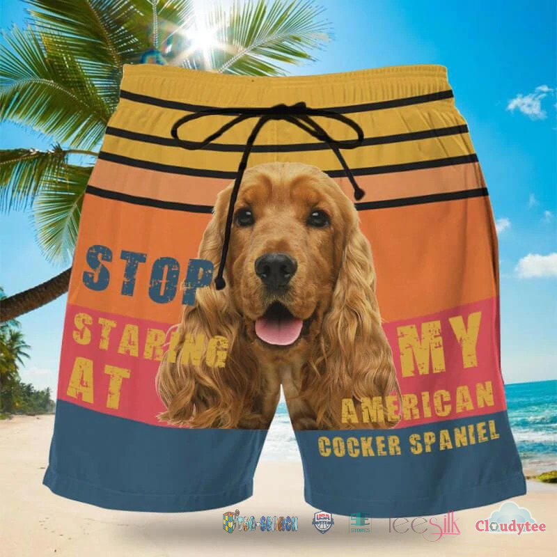 Official Stop Staring At My American Cocker Spaniel Beach Shorts