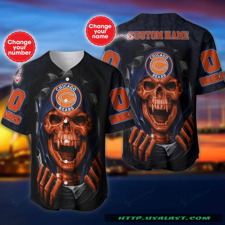 New Personalized Chicago Bears Vampire Skull Baseball Jersey Shirt