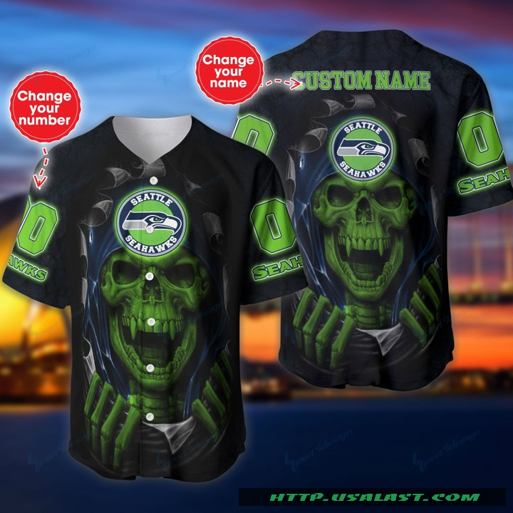 New Personalized Seattle Seahawks Vampire Skull Baseball Jersey Shirt