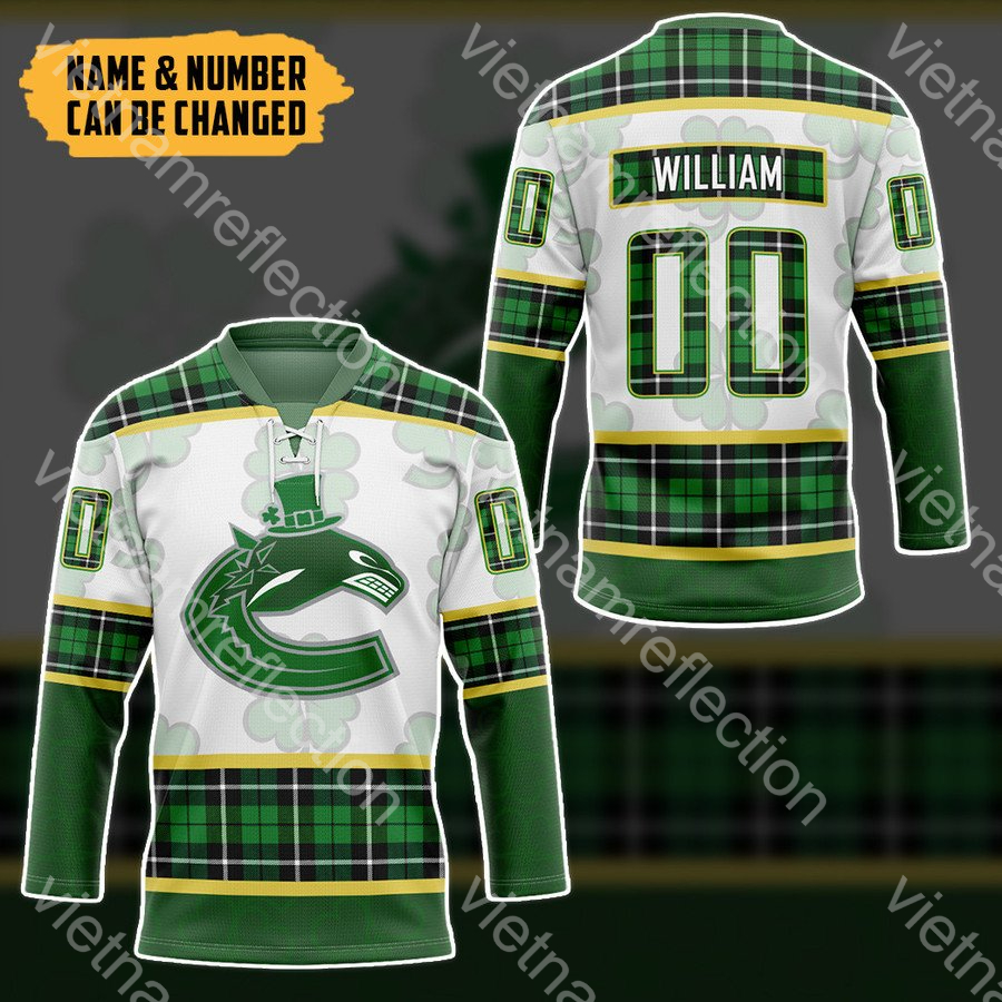 St. Patrick's Day Vancouver Canucks NHL personalized custom hockey jersey