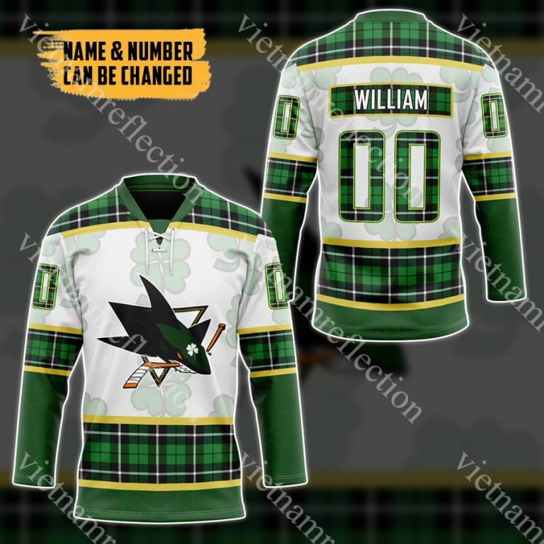 St. Patrick's Day San Jose Sharks NHL personalized custom hockey jersey