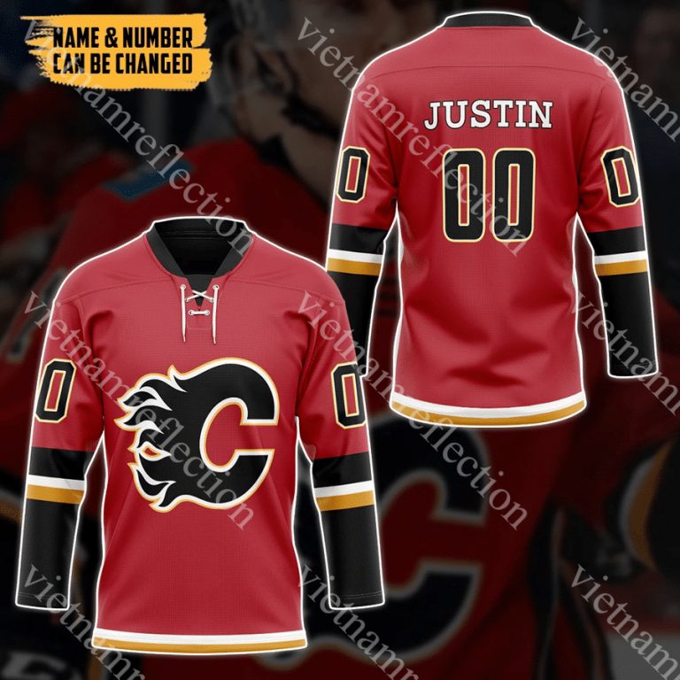 Calgary Flames NHL red personalized custom hockey jersey