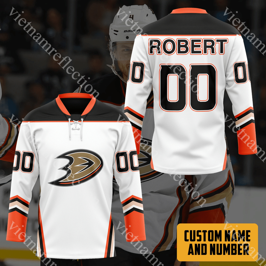 Anaheim Ducks NHL white personalized custom hockey jersey