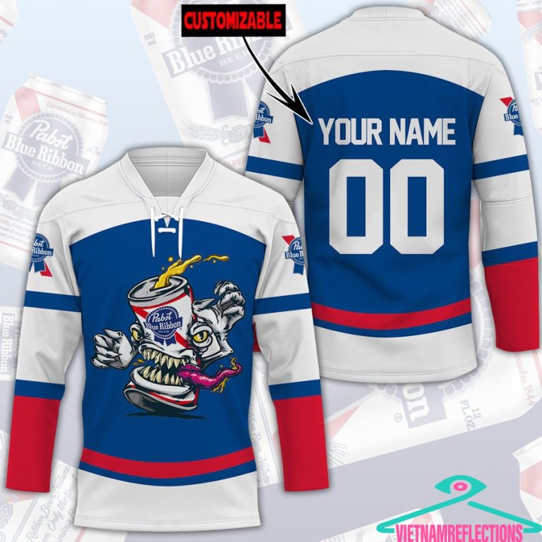 Pabst Blue Ribbon beer personalized custom hockey jersey